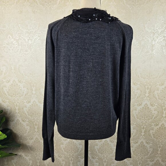 J Crew Size XL Gray Black Merino Wool Cardigan Silk Sequins Embellishment NWT - Picture 6 of 16